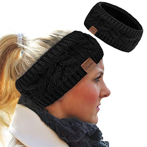 Loritta Womens Ear Warmers Headbands Winter Warm Fuzzy Cable Knit Head Wrap Gifts,Solid Black