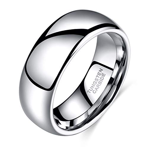 TRUMIUM 8mm Tungsten Carbide Ring for Men Women High Polish Plain Dome Tarnish Resistant Comfort Fit Wedding Band Size 10