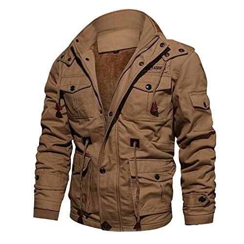 Winter Coats For Men Mens Winter Coats Men's Jacket Casual Fleeced Windproof Bomber Jacket Full Zip Windbreaker Jacket(Khaki,M)