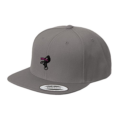 Sport BMX Bike Logo Trick Pin Embroidery Unisex Adult Snaps Acrylic Structured Flat Visor Snapback Hat Cap - Dark Grey, One Size