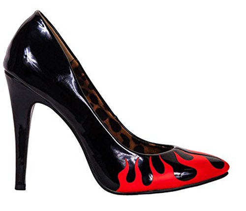 Iron Fist Women's Black Fire Sign Point Heel Pumps Sandals Shoes (UK8 / US10 / EU41)