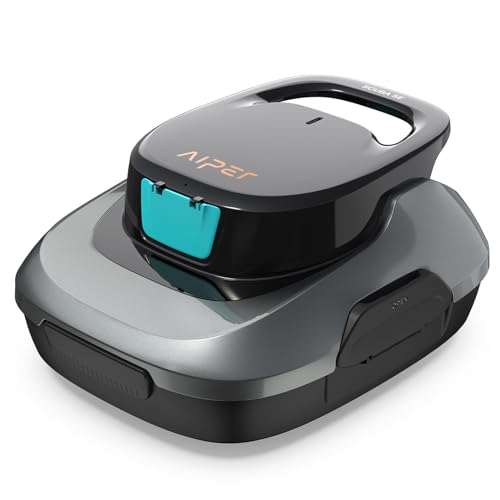 AIPER Scuba SE Robotic Pool Cleaner, Cordless Robotic Pool Vacuum, Lasts up to 90 Mins, Ideal for Above Ground Pools, Automatic Cleaning with Self-Parking Capabilities-Gray