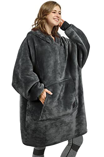 Catalonia Oversized Wearable Blanket Hoodie Sweatshirt, Comfortable Sherpa Lounging Pullover for Adults Men Women Teenagers Wife Girlfriend Gift Grey