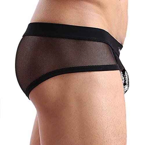 Evankin Men's Boxer Briefs Sexy Underwear Mesh Breathable Gay Low Rise Boxers(37Black,L)