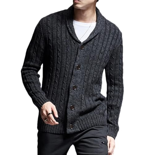 Mnjyihy Man Autumn Winter Lapel Thick Slim Fit Jumpers Single Breasted Knitwear Cardigan Sweater Coat Dark gray9 M