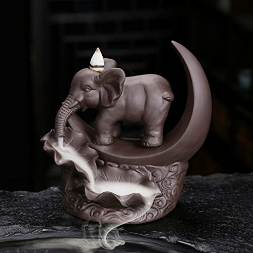 Elephant Backflow Incense Burner Holder Waterfall Incense Cones Burner with 20 Incense Cones,30 Incense Stick,1 Tweezer,1 Mat Gift for Aromatherapy Ornament Home Decor (Small Size)