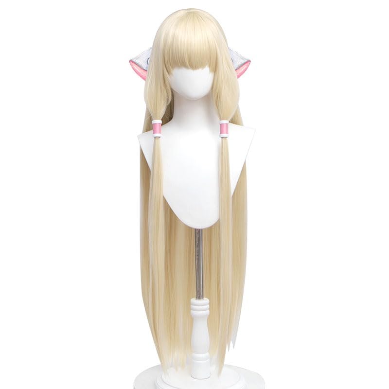 MAGGAZ Cosplay Wig Chobits Chii 51 inches 130cm Long Milk Golden Blonde Straight Cosplay Wigs Heat Resistance Hair Cosplay Wigs + Wig Cap for Coser