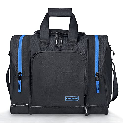 Mangrove Bowling Ball Bag for Single Ball, 2020 Bowling Ball Tote Bowling Bag with Padded Ball Holder - Fits Bowling Shoes Up to Mens Size 14 and Accessories (Blue)