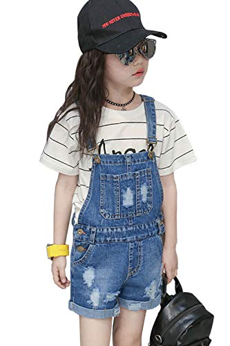 LAVIQK 4-14 Girls Little Big Kids Denim Shortalls Bib Overalls Jumpsuit Boyfriend Jeans Denim Romper Blue