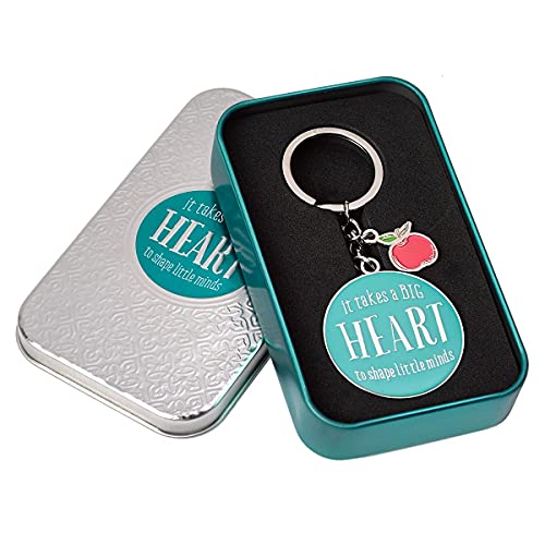 Christian Art Gifts Teacher Appreciation Keychain with Scripture: It Takes a Big Heart - 1 Cor. 16:14 Inspirational Bible Verse Split Metal Keyring Accessory, Teal