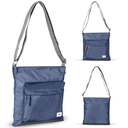 ORI LONDON Medium Nylon Crossbody Bags for Women & Men - Lightweight Crossbody Bags for Women with Chunky Zippers & Multiple Pockets - The Kennington, Airforce Blue Crossbody Bag, 11.8x11.8x1”