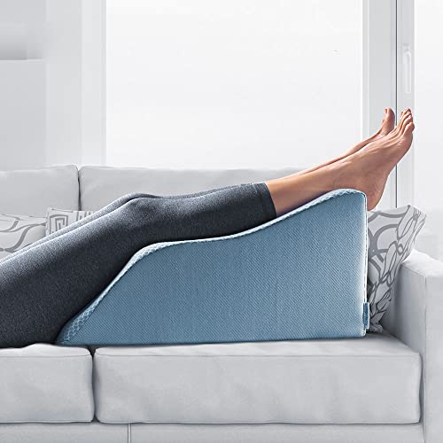 Lounge Doctor Elevating Leg Rest Pillow with Memory Foam, Small, 18 in. Wide, Light Blue, Uniquely Designed Incline Wedge for Vein Circulation, Leg Swelling, Lymphedema, Leg and Back Pain, Relaxation