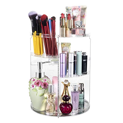 COYAHO 360° Rotating Makeup Organizer, Spinning Bathroom Organizer Countertop, Cosmetic Holder Shelf, Make Up Organizers and Storage for Bedroom, Transparent