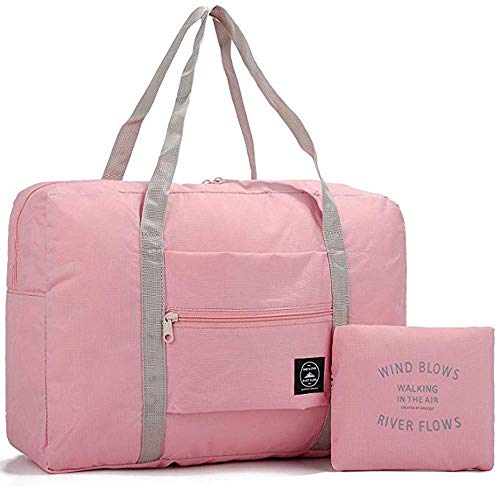 YUKABAN Foldable Travel Duffel Bag Luggage Sports Gym Water Resistant Oxford (Pink) One_Size