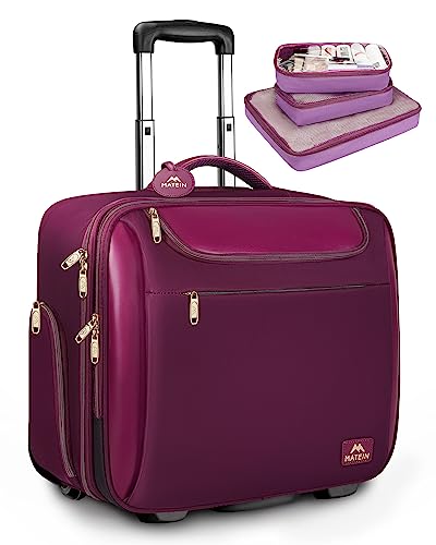 MATEIN Rolling Briefcase for Women, Large 17 Inch Laptop Bag with Wheels & 3 Packing Cubes, Waterproof Carry On Travel Business Luggage Roller Computer Case Suitcase for Overnight College Work, Purple