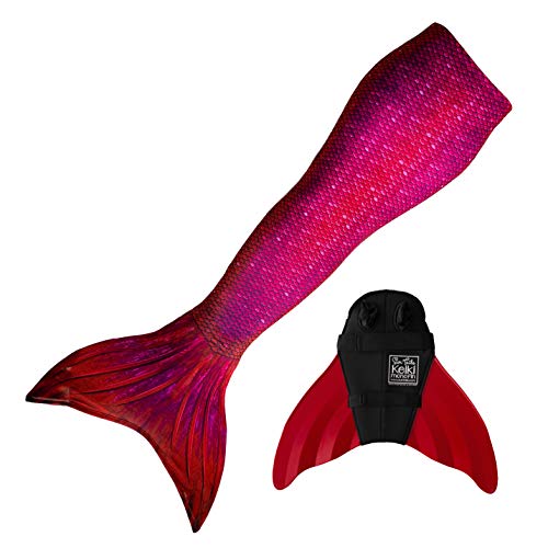 Mermaid Tail and Monofin for Swimming with MER-Shield Tip Protection, Child Sizes (Fiji Red - Red Monofin, Child XL (10/12))