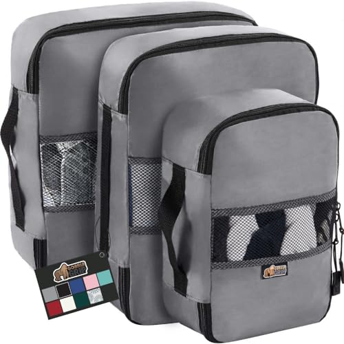 Gorilla Grip 3 Piece Packing Cubes Set, Compression Space Saving Organizers for Suitcases and Luggage, Mesh Window Bags, Travel Essentials for Carry On, Clothes and Shoes, Cube with Zipper, Gray