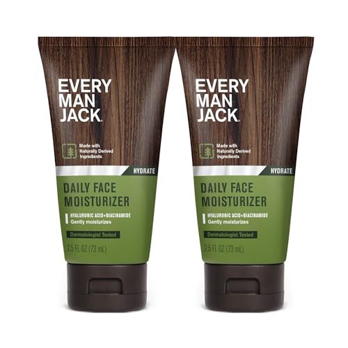 Every Man Jack Daily Face Lotion for Men - Deeply Moisturize and Revive Dry, Tired Skin with Hyaluronic Acid, Aloe Vera and Niacinamide - 2.5 oz Men’s Face Lotion (2 Pack)