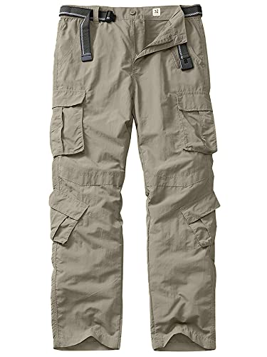 linlon Men's Outdoor Casual Quick Drying Lightweight Hiking Cargo Pants with 8 Pockets,Khaki,36