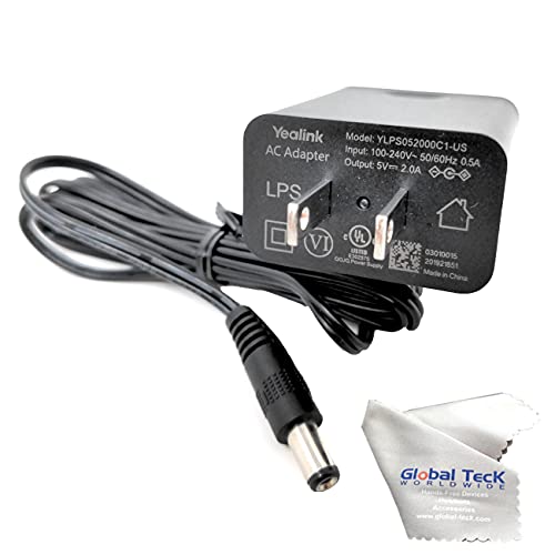 Yealink PS5V2000US Power Supply 5V 2A - Compatible with Yealink SIP Phones: T29G, T46S, T46U, T48S, T48U, T52S, T54S, T56A, T58V, T58A, Bundle GTW Microfiber Cloth