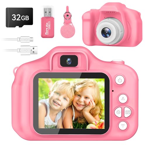Kids Camera for Boys and Girls, GPOSY Digital Camera for Kids, Toddler Camera Christmas Birthday Toy Gifts for Kids Age 3 4 5 6 7 8 9 10 with 32GB SD Card, Video Recorder 1080P HD(Pink)