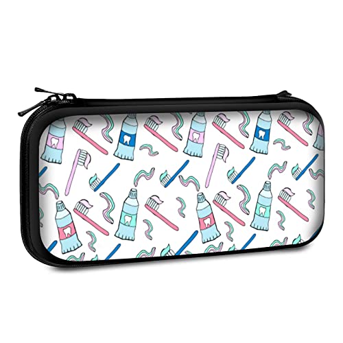 Carrying Case Compatible with Switch 2017 / Switch OLED 2021 Console Joy-Con with 10 Game Card Slots , Funny Cartoon Teeth Brush and Toothpaste