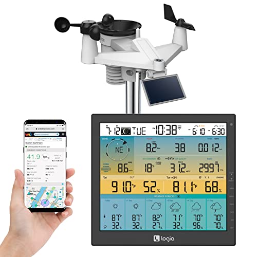 Logia 7-in-1 Wireless Weather Station with 6-Day Forecast, Wi-Fi, Solar Cell & Large 10' Color Display | Measures Wind Speed/Direction, Rainfall, UV Index, Light Intensity, Temperature & Humidity