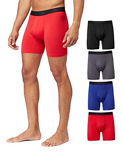 32° Degrees COOL Mens 4-PACK Active Mesh Quick Dry Performance Boxer Brief, Black/Char/Blue/Fire, Medium