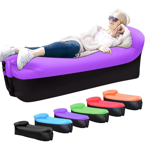 KEEPAA Inflatable Lounger air Sofa: Portable Outdoor Camping Inflatable Couch Hammock - Waterproof Anti Air Leaking Design for Hiking Camp Beach Party (Purple)