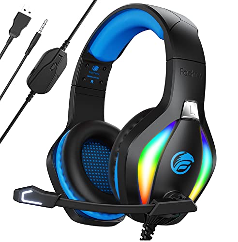 Fachixy [2023 New FC100 Gaming Headset with Microphone for PS4/PS5/PC/Xbox/Nintendo Switch, Xbox One Headset with RGB Light, Computer Headset with Mic