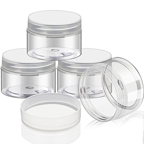 4 Pieces Round Clear Wide-mouth Leak Proof Plastic Container Jars with Lids for Travel Storage Makeup Beauty Products Face Creams Oils Salves Ointments DIY Making or Others (Clear, 2 Ounce)