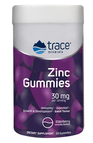 Trace Minerals | Zinc Chewable Gummies | Natural Immune Support Booster for Adults and Kids | Vegan, Gluten Free, Non-GMO | Elderberry Flavor | 30mg of Servings, 1 Pack
