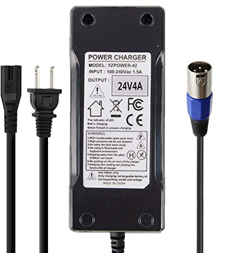 Abakoo 24V 4A Battery Charger for Jazzy, Shoprider, Go-Go Pride IZIP I25 IZIP I300 IZIP I350 IZIP I500 Mpv5 Mpv4 Pronto m41, Ezip 400 500 650 750 900 Mountain Trailz,Shoprider