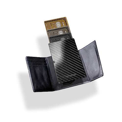 SKYBORNE Trigger PLUS+ smart wallet with modular inner card holder genuine calf leather trifold trackable anti-theft RFID (Golden Brown Calf)