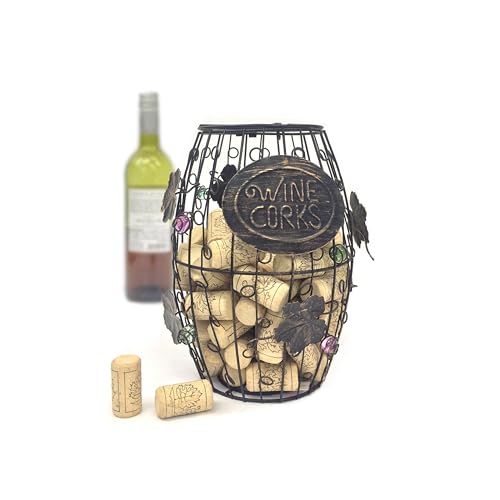 Mind Reader Decorative Wine Cork Barrel, 6.5'L x 6.5'W x 9.5'H, Black