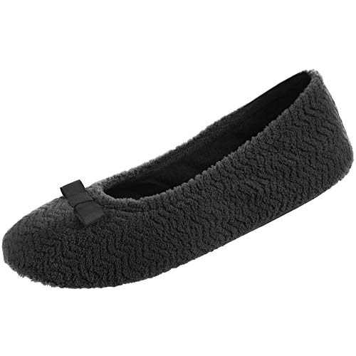 isotoner womens Moisture Wicking and Suede Sole for Comfort Ballet Flat, Black, 9.5-10.5 US
