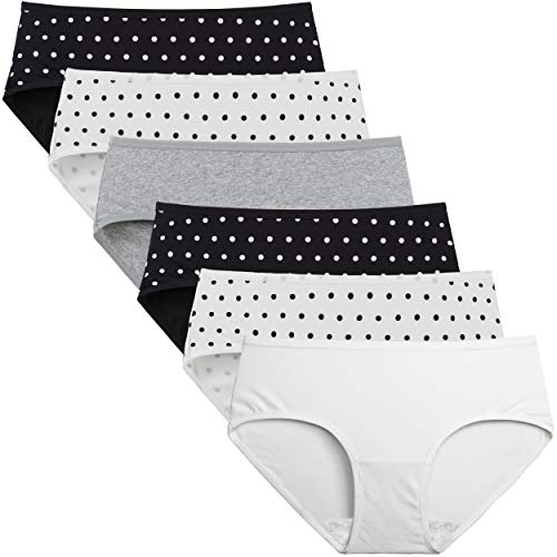 INNERSY Womens Underwear Cotton Hipster Panties Regular & Plus Size 6-Pack(Medium,Solid Colors and Polka Dot)