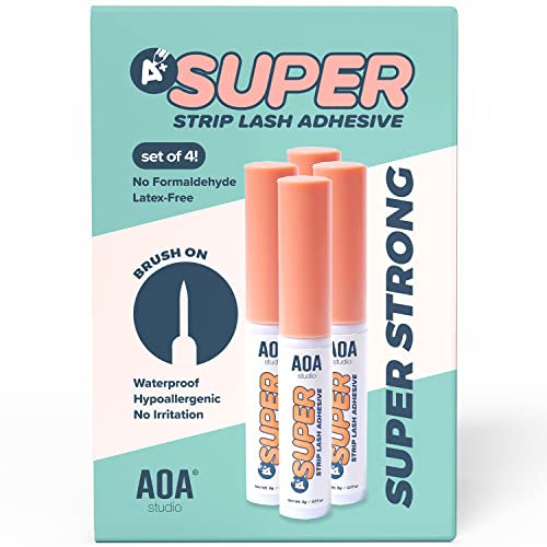 AOA Studio Eyelash Lash Glue Enhancers 4pcs Strip Lash Adhesive Strong Hold Water Proof Formula No Irritation Latex Free Long Lasing Quick Dry Eyelash adhesive 0.17oz Each (4 Pack) (Clear)