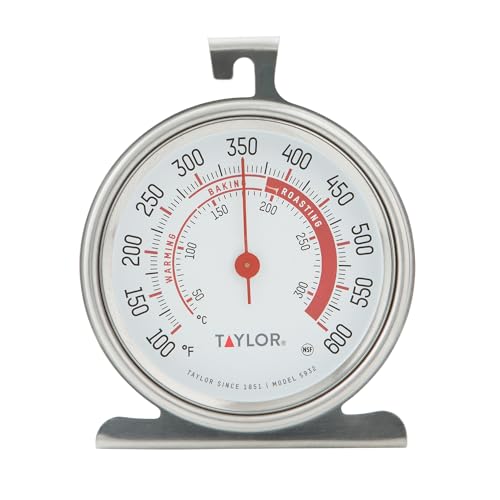 Taylor 5932 Large Dial Kitchen Cooking Oven Thermometer, 3.25 Inch Dial, Stainless Steel, Silver