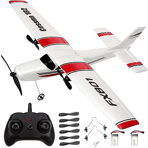 RC Plane Remote Control Airplane - PLRB Toys 2.4Ghz 2 Channels DIY RC Airplane Radio Control Cessna Aircraft with 3-Axis Gyro for Beginner Easy to Fly EPP Foam Glider Toys (Two Batteries)