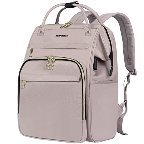 EMPSIGN 15.6 Inch Laptop Backpack for Women, Computer Travel Business Work Bag, Water Repellent College Casual Daypack with USB Port, Dusty Pink