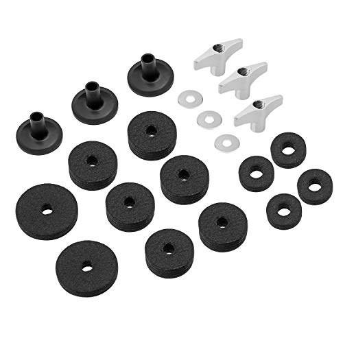 21 Pieces Cymbal Replacement Accessories Cymbal Stand Sleeves Cymbal Felts with Cymbal Washer & Base Wing Nuts Replacement for Drum Set (Black)