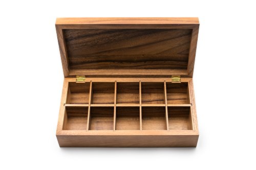 Ironwood Gourmet Rectangular Vauxhall Double Tea Box, Acacia Wood,Brown, 10 Compartment