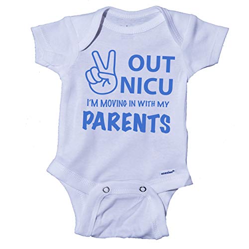 Snappy Suits Peace Out Nicu I'm Going Home with My Parents Onesie Nicu Grad Outfit, Nicu Baby Bodysuit Gift (Preemie, Blue)
