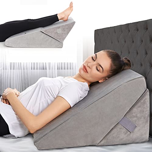 Adjustable Bed Wedge Pillow for Sleeping - 7 in 1 Incline Folding Memory Foam Cushion - Body Positioner System for Legs or Back | Support Pillow Helps Acid Reflux, Anti Snoring, Heartburn, GERD