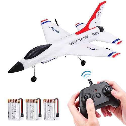 EagleStone RC Airplane 2.4GHz 2 Channel Remote Control Plane with Gyro and 3 Batteries (30 Mins), Easy to Fly F-16 Model Gift for Adults, Beginners and Advanced Kids