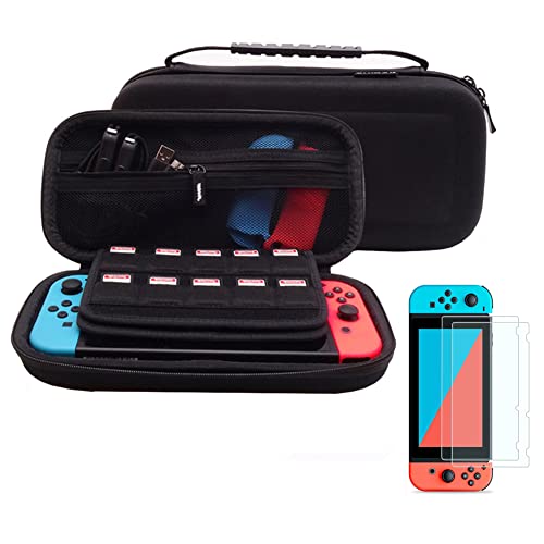 SOYAN Carry Case & Screen Protectors Compatible with Nintendo Switch (Black)