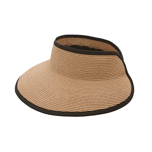 Joywant Sun Visor Hats for Women, Women's Summer Ponytail Foldable Straw Beach Hat with UPF 50+ Brown