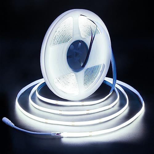 ALITOVE 32.8ft COB Led Light Strip Daylight White 6500K Super Bright Cuttable 24V LED Strip Lights 480leds/M CRI90+ Flexible Uniform LED Tape Light 8mm for Indoor Home&Office Decor(No Power Supply)