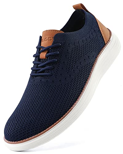 VILOCY Men's Dress Sneakers Oxfords Casual Business Shoes Lace Up Lightweight Walking Knit Mesh Fashion Sneakers Navy,US11 EU44
